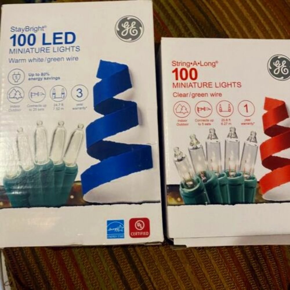GE 100 StayBright LED Miniature Warm White Christmas String Lights + bonus box